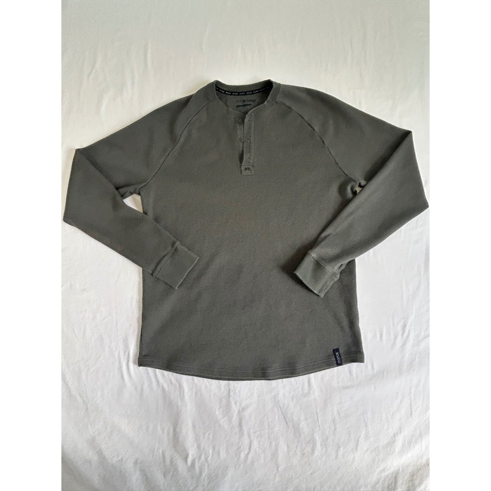 KUIU Mens L Olive Green Waffle Knit Henley Long Sleeve Thermal Shirt Raglan